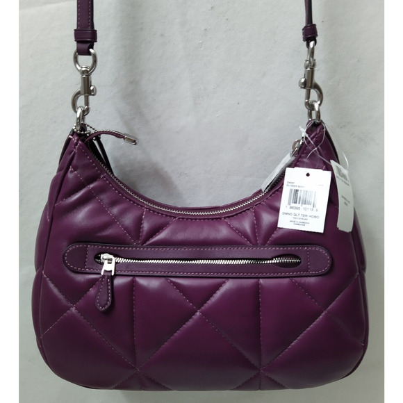 Coach Teri Hobo Diamond Deep Berry Quilted Leather Zipper Shoulder Bag -NWT $528 - Picture 2 of 16